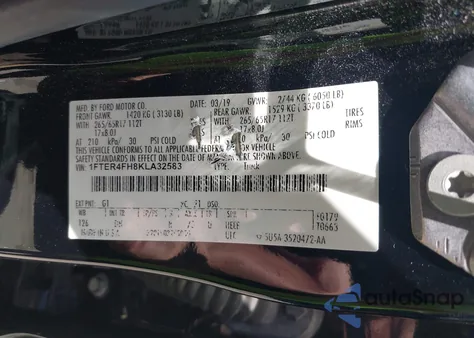 2019 Ford Ranger Lariat из США, поврежденный, VIN 1FTER4FH8KLA32583